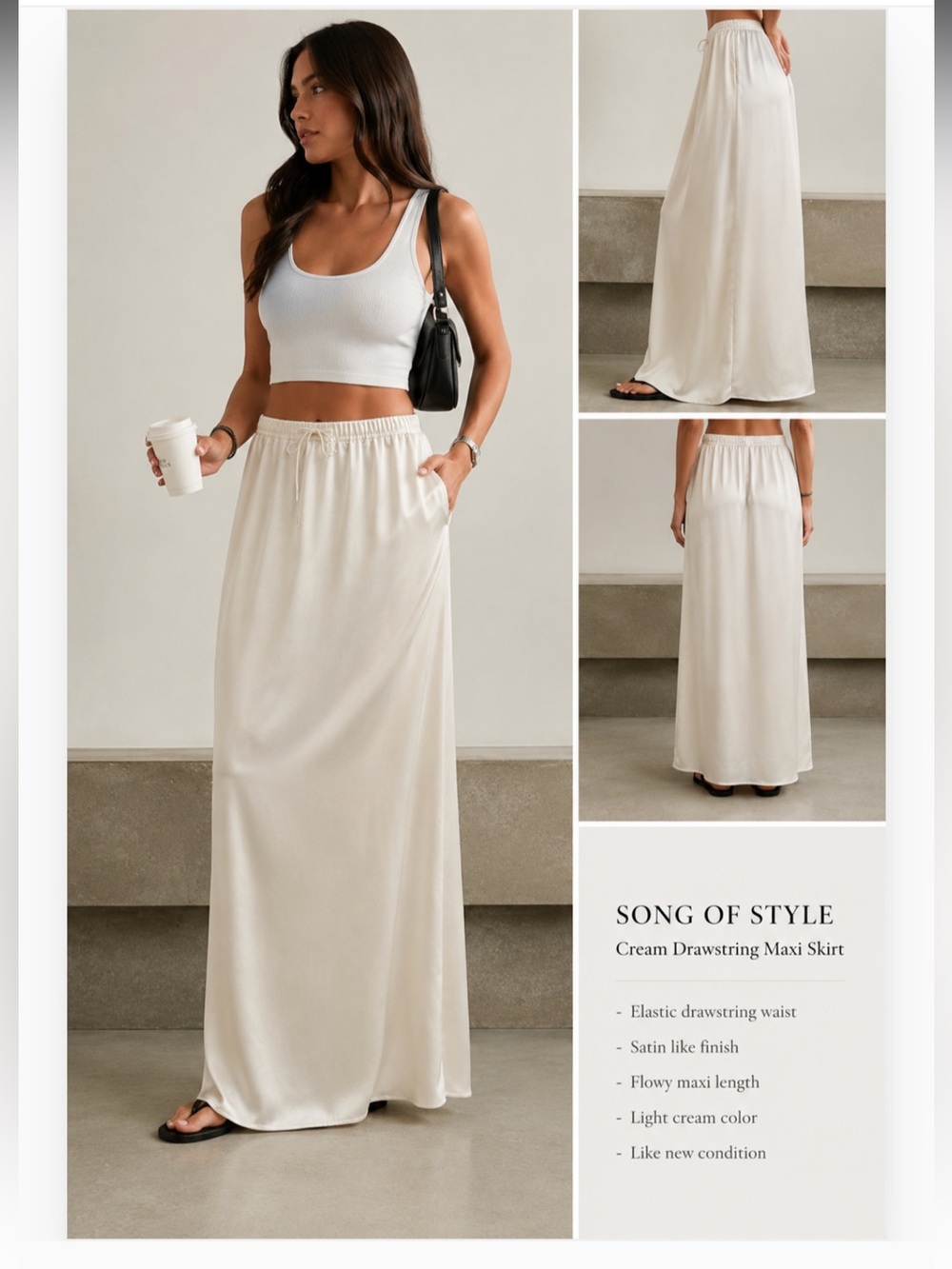 Song of Style Cream Drawstring Maxi Skirt